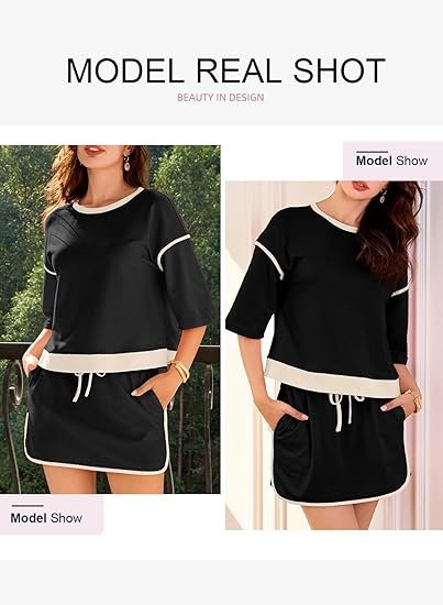 EVALESS Women's 2 Piece Sets Summer Casual Short Sleeve Tops Matching Drawstring Mini Skirt Going Out Lounge Outfits - Image 5