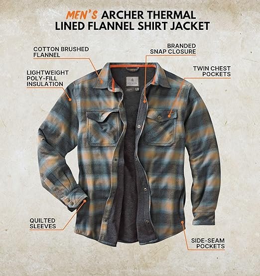 Legendary Whitetails Archer Flannel Thermal Lined Shirt Jacket for Men, Quilted Insulated Plaid Work Outerwear Coat - Image 3