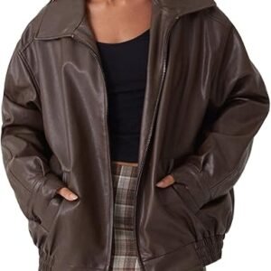 Oversized Leather Jackets for Women Fall Fashion Outfits Faux Leather Motorcycle Bomber Winter Coat Trendy
