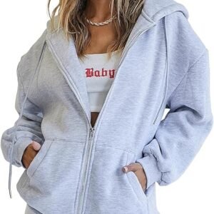 Trendy Queen Womens Zip Up Hoodies Oversized Sweatshirts Fall Fashion Outfits Casual Jackets 2025 Winter Clothes